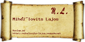 Mihálovits Lajos névjegykártya